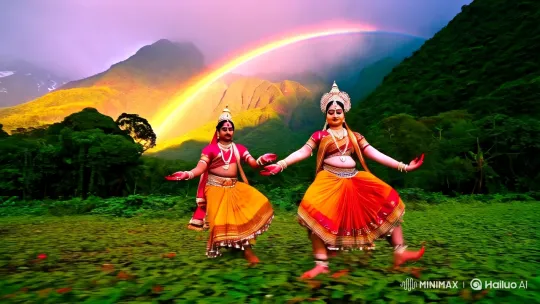 Kuchipudi Dance: Ganesha and Hanuman in Himalayan Serenity – AI Generated Video | Hailuo AI
