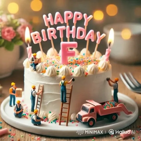 Miniature Construction Crew Decorates Enchanting Birthday Cake – AI Generated Video | Hailuo AI