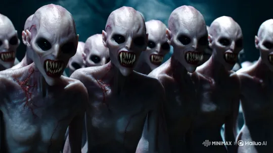 Vampires Display Menacing Features in Dark, Eerie Setting – AI Generated Video | Hailuo AI