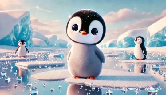 Penguins on Serene Icy Landscape – AI Generated Video | Hailuo AI
