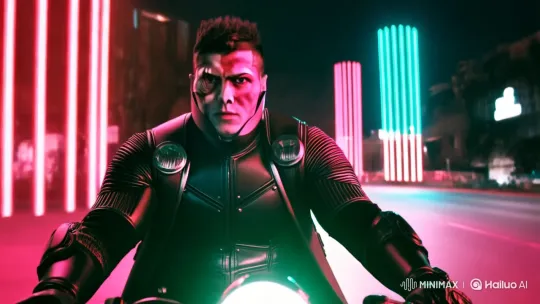 Cyberpunk Rider Navigates Futuristic Streets – AI Generated Video | Hailuo AI