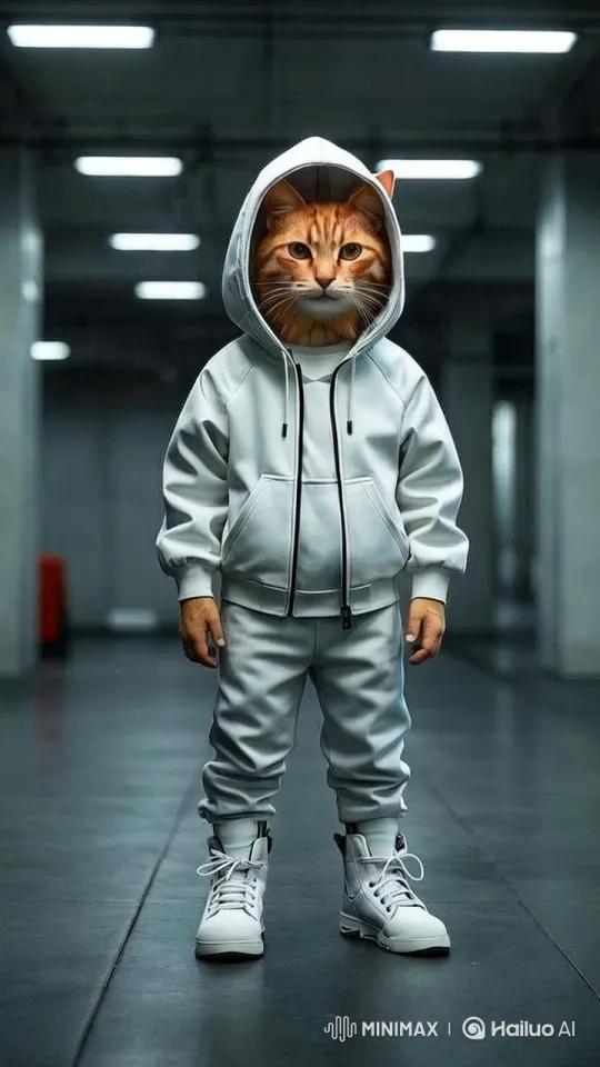 Child in White Hoodie Showcases Fashion in Industrial Setting – AI Generated Video | Hailuo AI