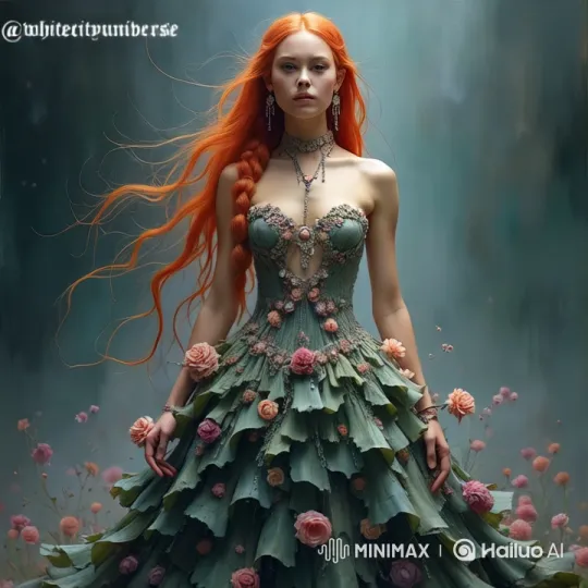 Enchanted Fairytale: Graceful Woman in a Floral Dress – AI Generated Video | Hailuo AI