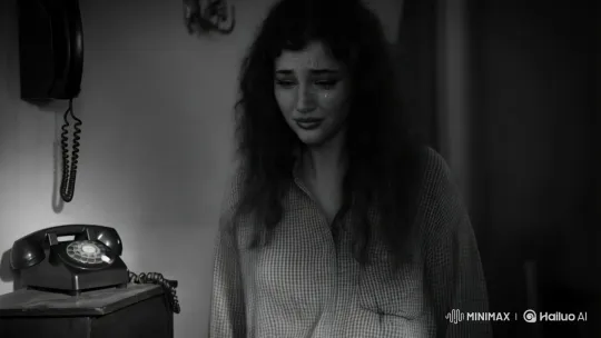Woman's Tearful Reflection in Vintage Mood – AI Generated Video | Hailuo AI
