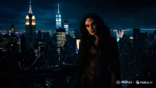 Sorceress Dominates New York Cityscape in Menacing Night Scene – AI Generated Video | Hailuo AI