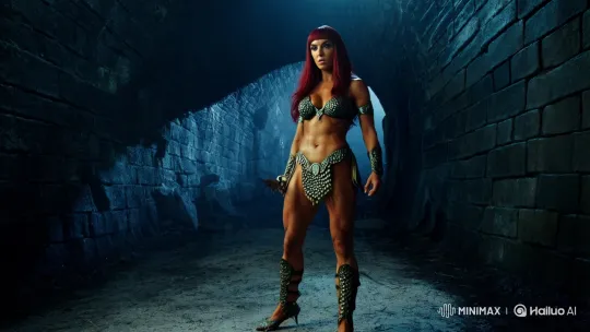 Red Sonja Prepares for Battle in Haunted Tunnel – AI Generated Video | Hailuo AI