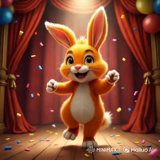 Colorful Rabbit's Joyful Dance on Grand Stage – AI Generated Video | Hailuo AI