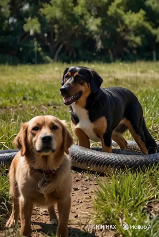 Dogs in Serene Field with Focus on Black and Tan Canine – AI Generated Video | Hailuo AI