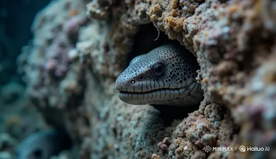 Stealthy Moray Eel in Vibrant Underwater Hideaway – AI Generated Video | Hailuo AI