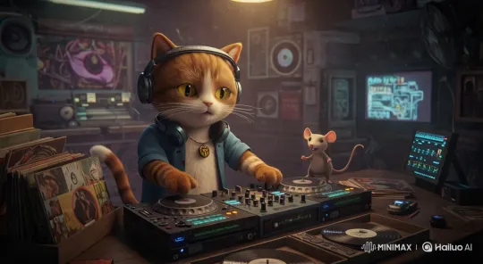 Feline DJ Teaches Mouse Music Production in Cozy Studio – AI Generated Video | Hailuo AI