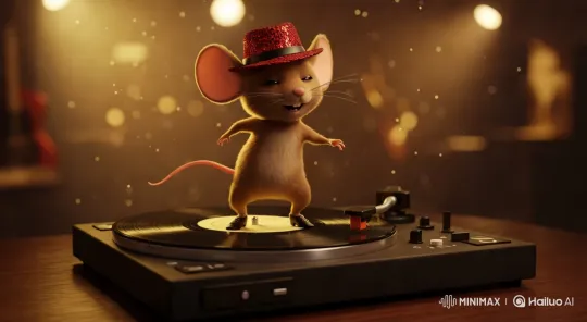 Joyful Mouse Dancing on Record in Whimsical Setting – AI Generated Video | Hailuo AI