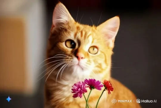 Ginger Cat Admires Flowers in Peaceful Live2D Animation – AI Generated Video | Hailuo AI