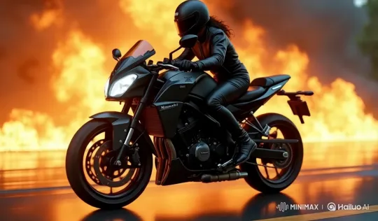 High-Speed Motorcycle Navigates Fiery Chaos – AI Generated Video | Hailuo AI