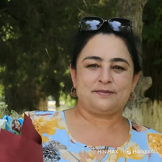 Woman in Floral Blouse with Flowers in Serene Outdoor Setting – AI Generated Video | Hailuo AI