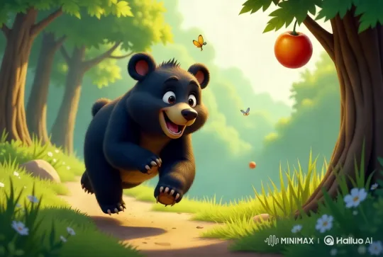 Joyful Bear Cub in Serene Forest Wonderland – AI Generated Video | Hailuo AI