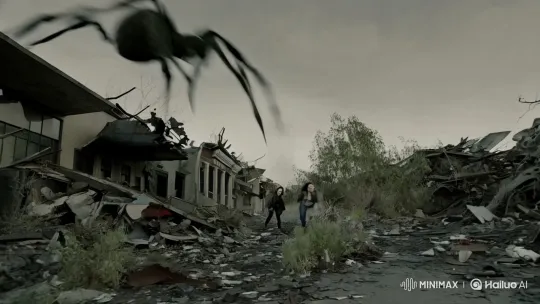 Post-Apocalyptic Chase: Giant Spider Pursues Victims in Desolate Town – AI Generated Video | Hailuo AI