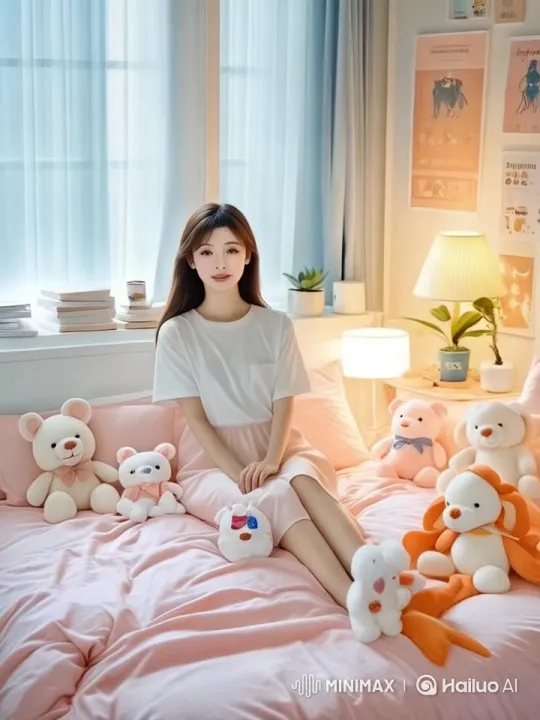 Whimsical Plush Toy Scene in Cozy Starry Bedroom – AI Generated Video | Hailuo AI