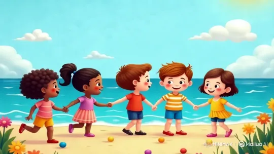 Joyful Children Play in Vibrant Beach Scene – AI Generated Video | Hailuo AI