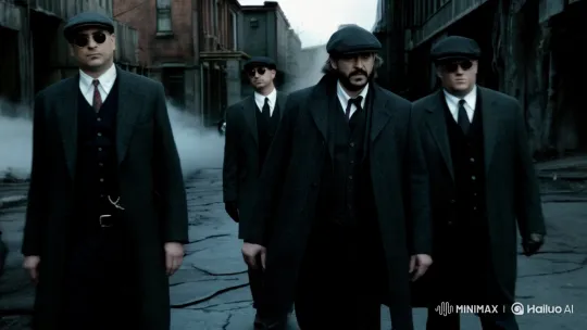 Peaky Blinders-inspired Men Walk Through Dark City Street – AI Generated Video | Hailuo AI