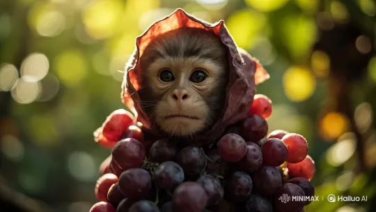 Joyful Subject Amidst Glittering Grapes in Golden Light – AI Generated Video | Hailuo AI