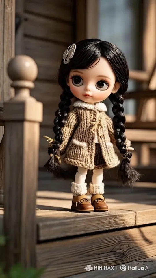 Doll Transforms into Adorable Baby Toy on Rustic Porch – AI Generated Video | Hailuo AI