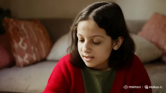 Young Girl Explains with Gestures in Cozy Room – AI Generated Video | Hailuo AI