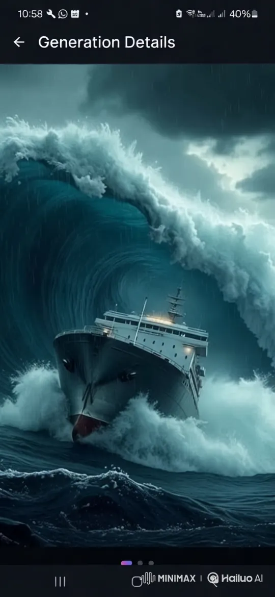 Surreal Storm: Cargo Ship Battling Towering Waves – AI Generated Video | Hailuo AI