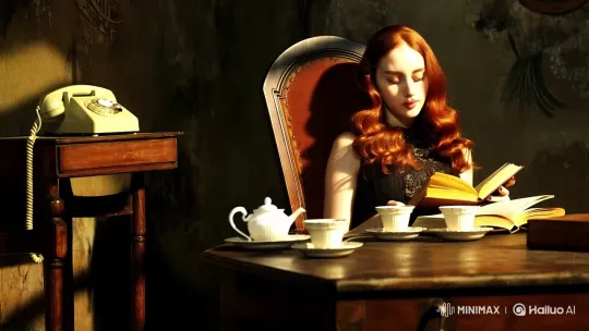 Retro Room Mystery: Woman Reading in Dim Light – AI Generated Video | Hailuo AI