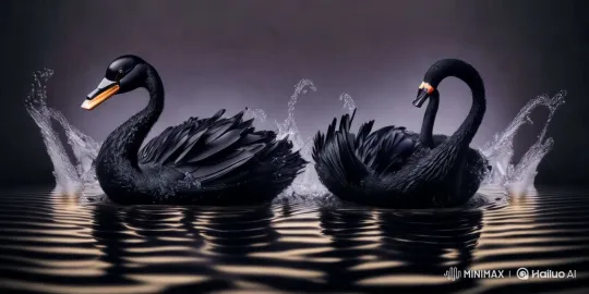Elegant Black Swans in Serene Water Setting – AI Generated Video | Hailuo AI