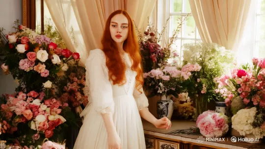 Vintage Beauty in a Floral Wonderland – AI Generated Video | Hailuo AI