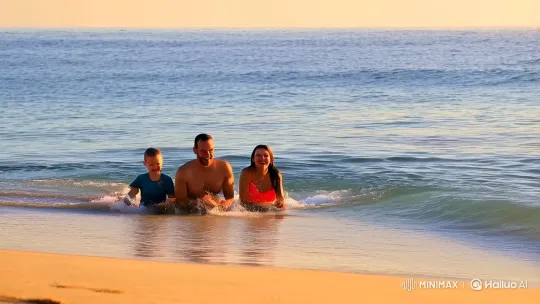 Serene Family Enjoying Golden Beach Moments – AI Generated Video | Hailuo AI
