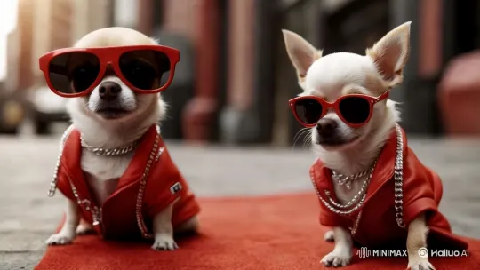 Fashionable Puppies on Red Carpet in Urban Setting – AI Generated Video | Hailuo AI