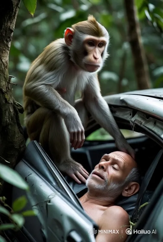 Monkey Responds to Car Accident in Remote Area – AI Generated Video | Hailuo AI