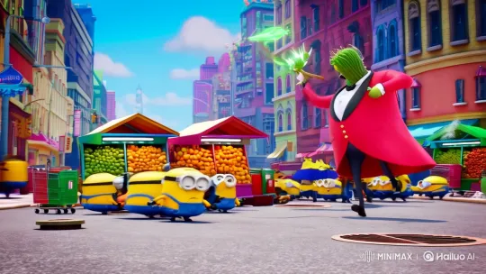 Minions Chase Through Animated Cityscape with The Grand Maestro Cactus – AI Generated Video | Hailuo AI