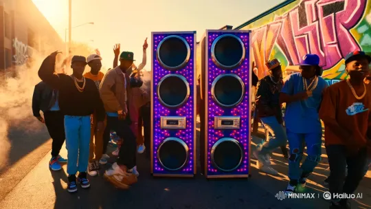 Urban Hip Hop Gathering with Vibrant Energy and Graffiti Art – AI Generated Video | Hailuo AI