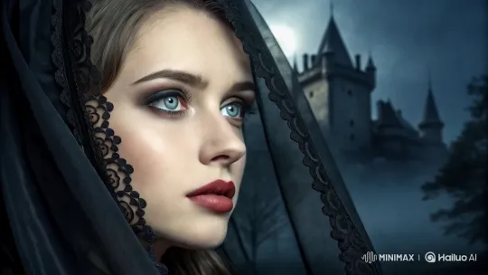 Mysterious Woman in Lace at Enigmatic Castle – AI Generated Video | Hailuo AI