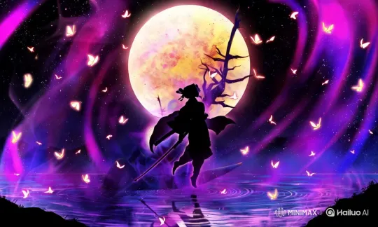 Mystical Warrior Silhouette in Enchanted Moonlit Landscape – AI Generated Video | Hailuo AI