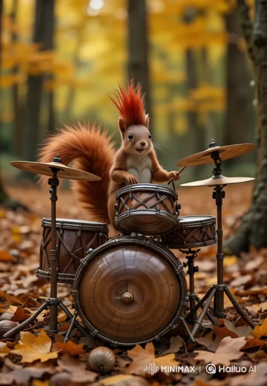 Squirrel Drummer Enchants Autumn Forest – AI Generated Video | Hailuo AI