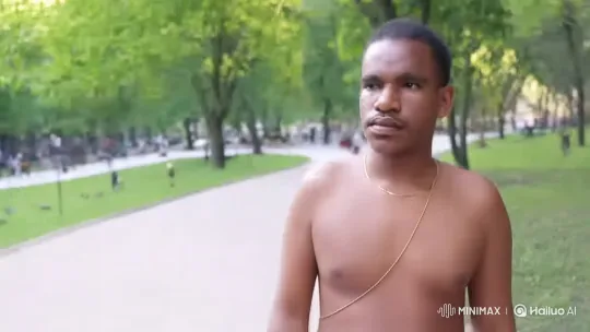 Teen with Mustache Reflects in Peaceful Park – AI Generated Video | Hailuo AI