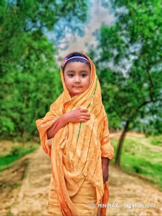 Peaceful Nature Scene with Traditional Attired Girl – AI Generated Video | Hailuo AI