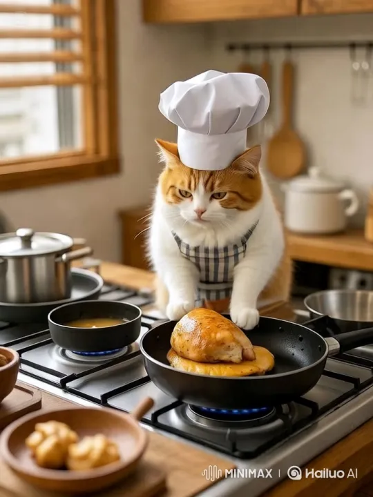 Cat Cooks Chicken with Skill and Precision – AI Generated Video | Hailuo AI