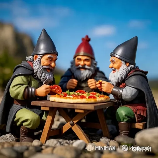 Medieval Gnomes Enjoying Pizza Outdoors – AI Generated Video | Hailuo AI
