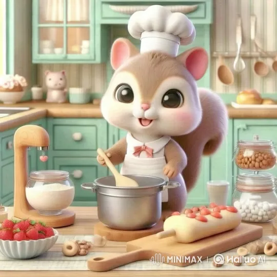 Whimsical Squirrel Chef Prepares Delights in Charming Kitchen – AI Generated Video | Hailuo AI