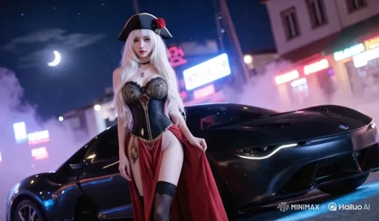 Mysterious Woman Showcases Elegance Beside Sports Car – AI Generated Video | Hailuo AI