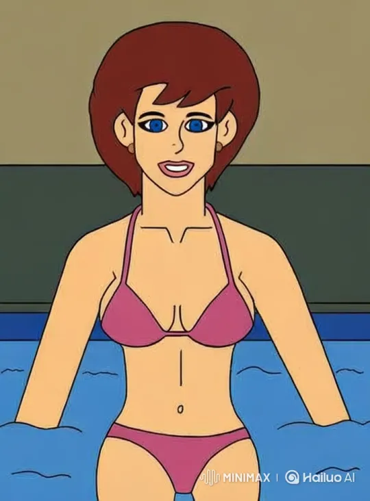 Cheerful Woman Enjoying Pool in Pink Bikini – AI Generated Video | Hailuo AI