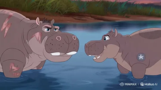 Old vs. Young Hippo: Tense Standoff in Serene River – AI Generated Video | Hailuo AI