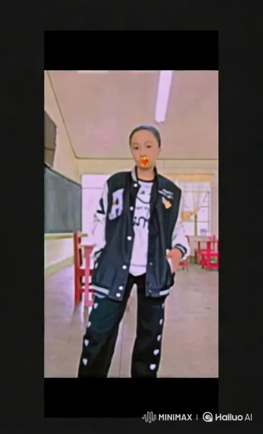 Dancer in Varsity Jacket Performs in Stylish Classroom – AI Generated Video | Hailuo AI