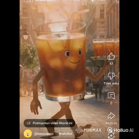 Animated Glass of Iced Tea Expresses Emotion in Bustling Street – AI Generated Video | Hailuo AI