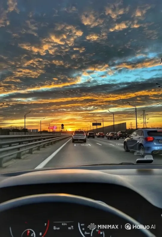 Highway Drive at Sunset with Dynamic Traffic – AI Generated Video | Hailuo AI