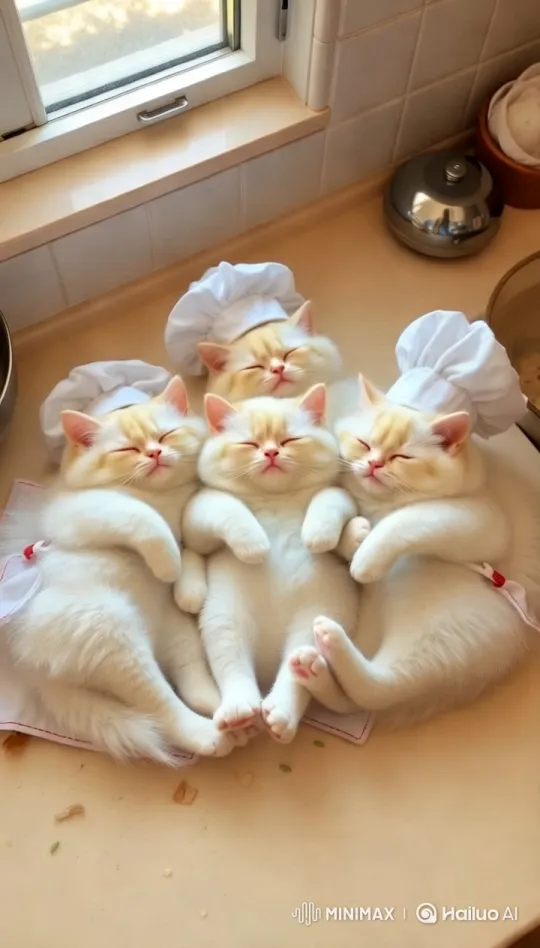 Adorable Kittens Sleep Peacefully in Chef Hats – AI Generated Video | Hailuo AI